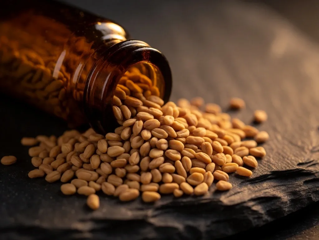 Fenugreek seeds in an amber jar